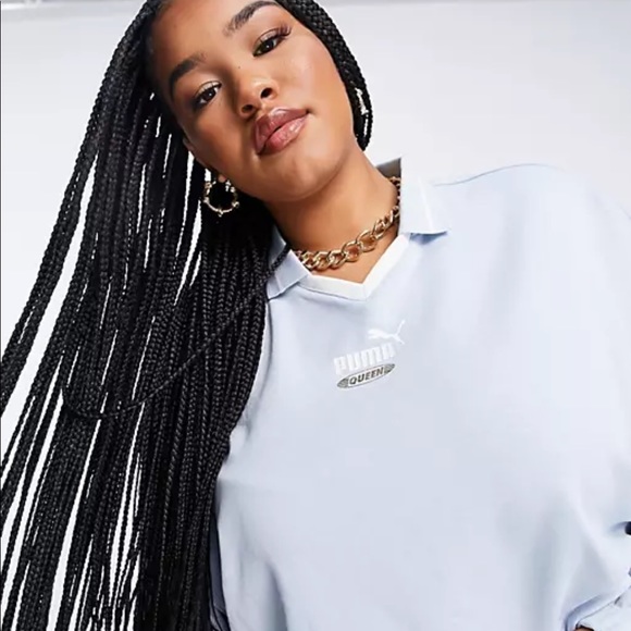 Vintage Puma Sweatshirt with Collar in Sky Blue - Picture 3 of 15